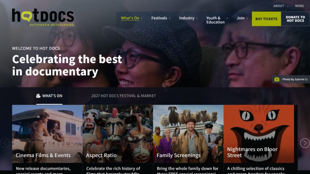 ホット・ドックス・カナダ国際ドキュメンタリー映画祭 公式サイトのトップページ