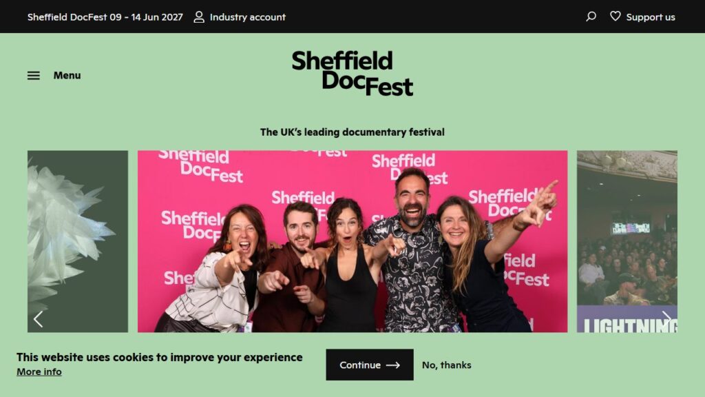 シェフィールド・ドキュメンタリー映画祭(Sheffield DocFest) 公式サイトのトップページ