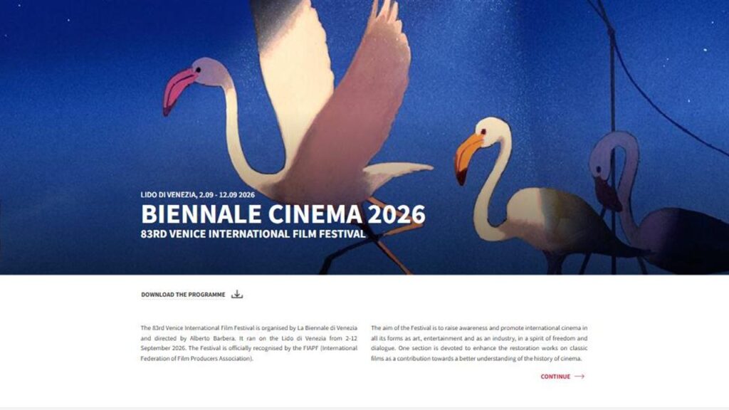 ヴェネツィア国際映画祭 公式サイトのトップページ